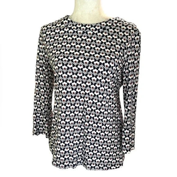 Boden Althea Petal Head Geometric Floral Keyhole 3/4 Sleeve Tee - 8 - Picture 3 of 13